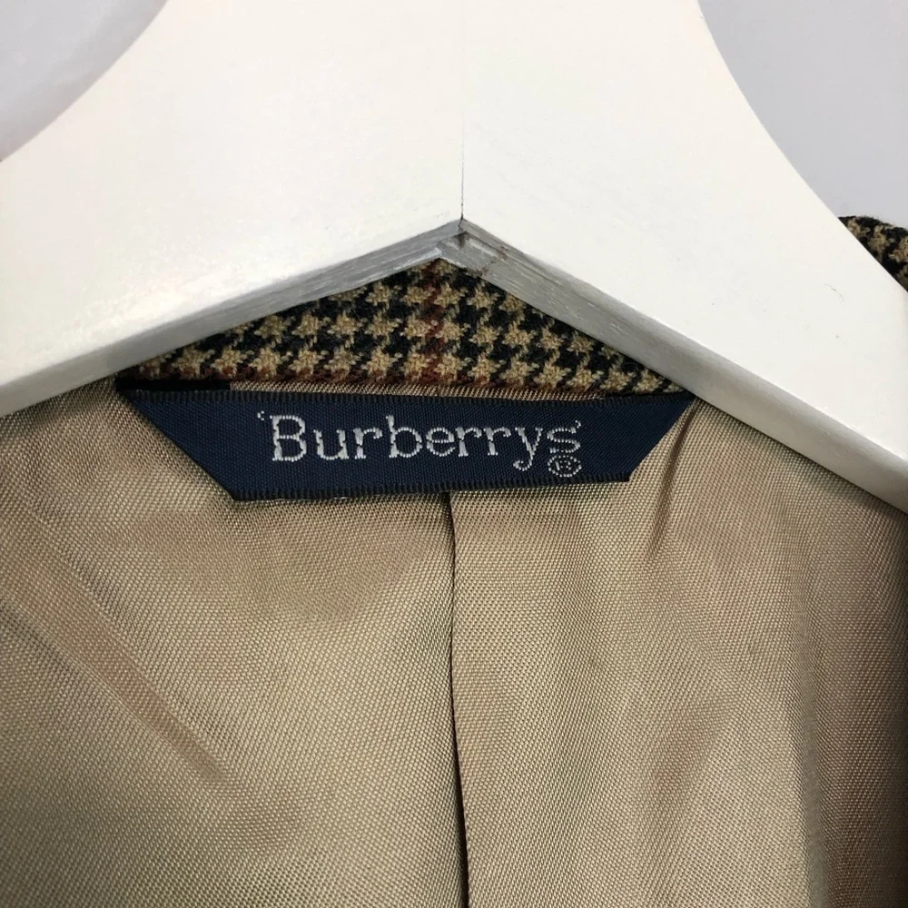 Burberrys Vintage Mens Houndstooth Wool Blazer 46 Long